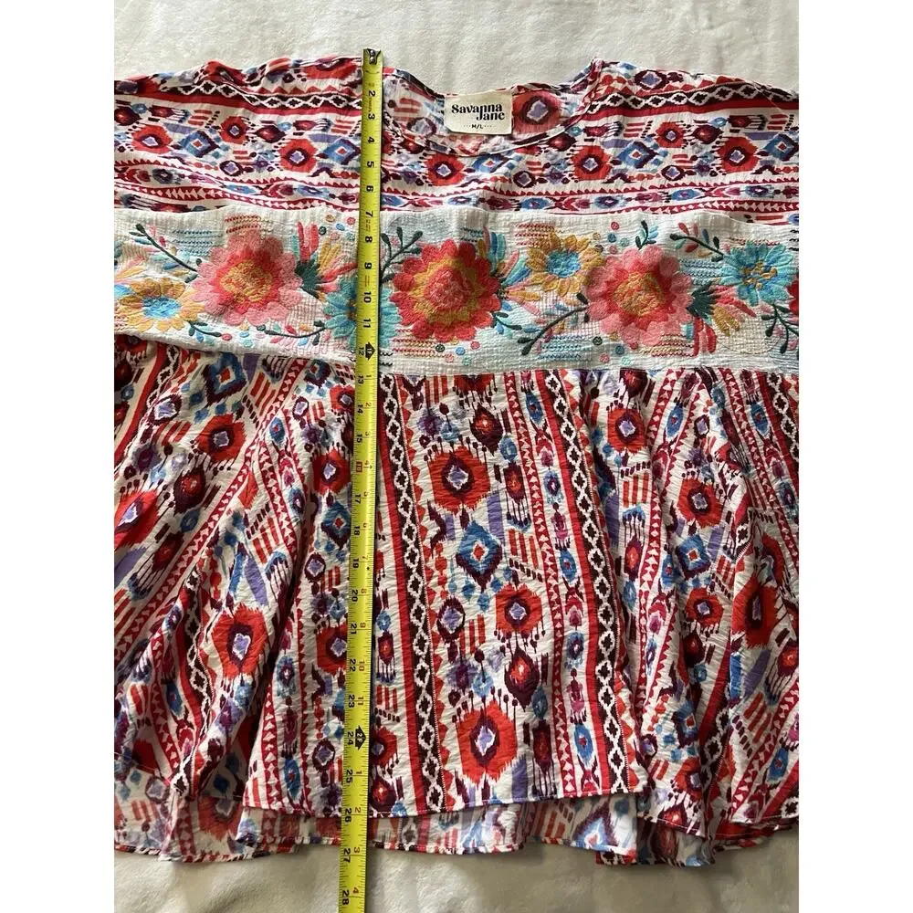 SAVANNA JANE Women's Floral Embroidered Poncho Tunic Top Red Blue Size M/L - Picture 15 of 16